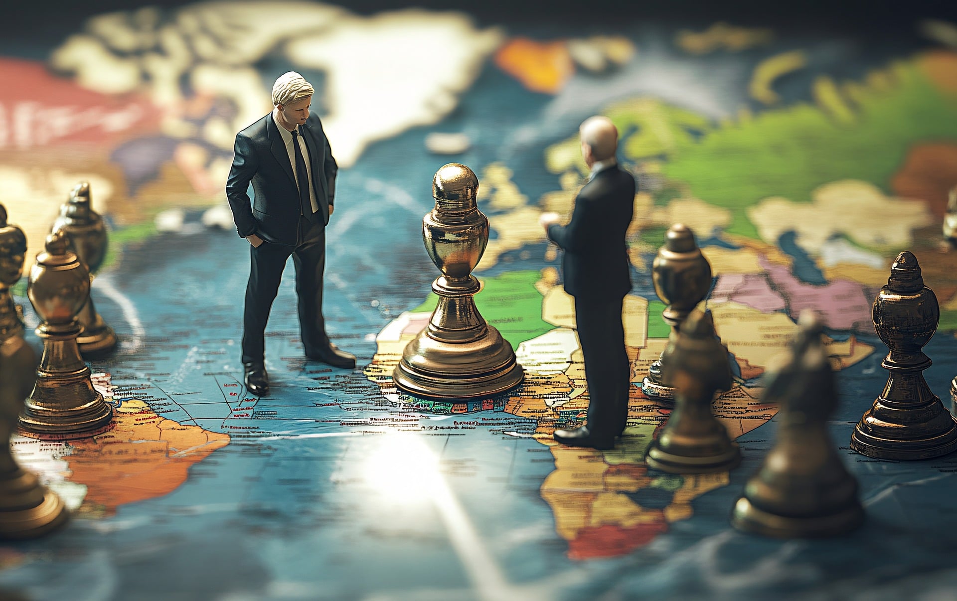 Geopolitics, chess, map